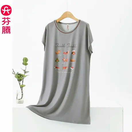 芬腾冰丝睡裙女士夏款短袖睡衣棉绸大码夏季凉感薄款夏天连衣裙子商品大图