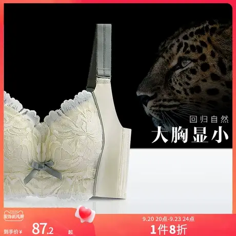 润微7号杯内衣女无钢圈大胸聚拢调整型防下垂性感蕾丝夏季薄文胸商品大图