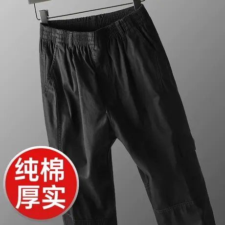 纯棉工装裤男秋冬厚款加绒裤子中老年松紧腰休闲裤男款宽松直筒裤商品大图
