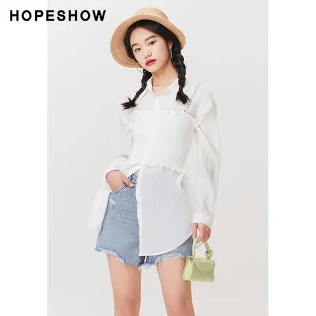 红袖outlets珍珠肩带抹胸衬衫hopeshow2023夏款小众设计感两件套商品大图