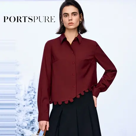 宝姿PORTSPURE女装2025早秋新品智性通勤趣味圆片短款长袖衬衫商品大图