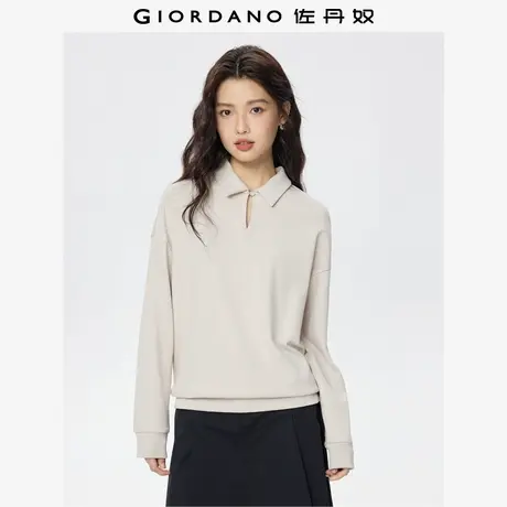 佐丹奴卫衣女秋冬新款纯色简约翻领V领两穿宽松套头上衣05325808商品大图