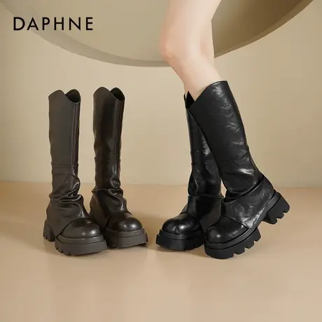 达芙妮厚底长筒靴女款2025新款秋季西部牛仔靴增高裤管靴骑士靴子图片