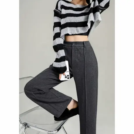 唐狮秋冬新款休闲长裤女毛呢显瘦直筒休闲裤子慵懒风百搭时尚TUTA商品大图