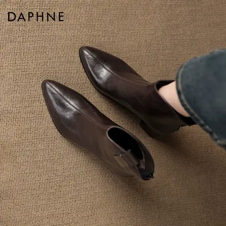 达芙妮尖头高跟短靴女2026新款秋冬粗跟法式瘦瘦靴冬季皮鞋靴子软商品大图