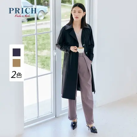 PRICH风衣新品秋冬新款pu双层领宽松修长款飘逸上衣外套女图片
