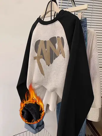 同款情侣装卫衣女oversize大码宽松秋冬加绒插肩袖ins潮长袖上衣图片