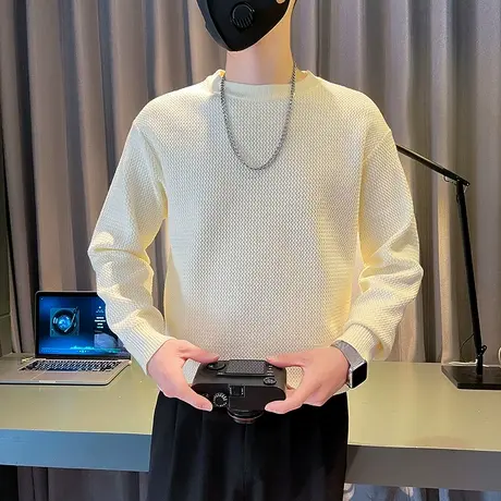 轻熟风纯色毛衣男秋冬新款简约小众肌理感宽松轻熟针织打底衫上衣商品大图