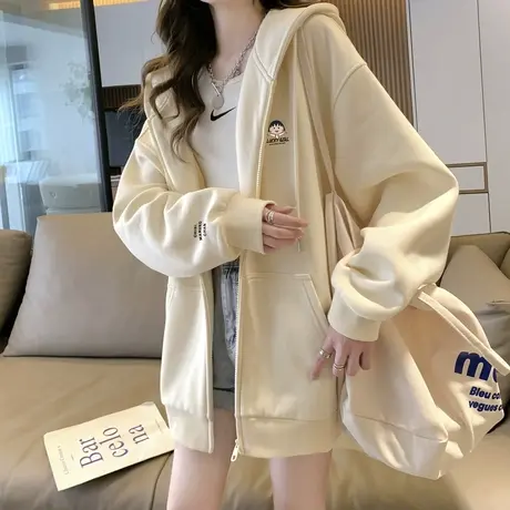 [樱桃小丸子]唐狮针织外套女春秋新款宽松ins潮连帽短款上衣图片