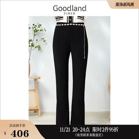 Goodland美地女装2023春季时尚配金属腰带职业高腰直腿休闲裤商品大图