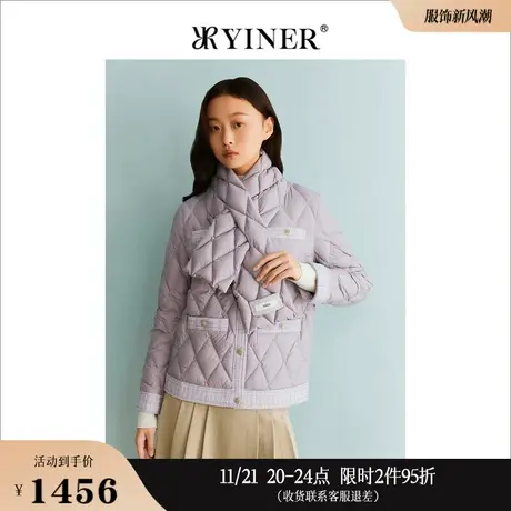 YINER音儿线上专选女装2023冬季设计感衍绣立领保暖羽绒服商品大图