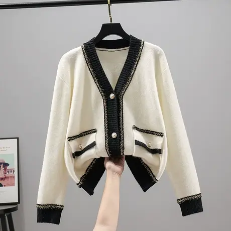 5391开衫女新款韩版宽松V领针织衫女士百搭上衣纽扣毛衣长袖商品大图