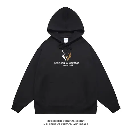 美式复古鹿头潮流字母印花卫衣男秋冬新款宽松连帽上衣情侣装帽衫商品大图