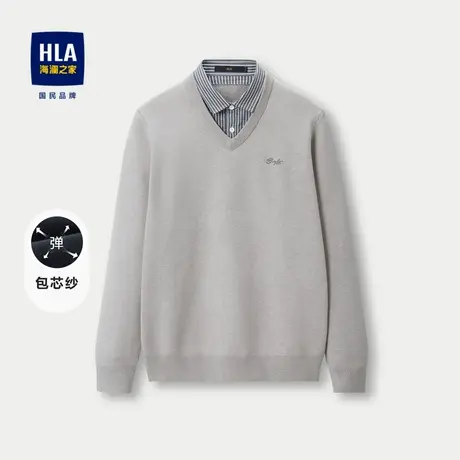 HLA/海澜之家包芯纱V领双领针织衫2023秋冬新款假两件加厚毛衣男图片