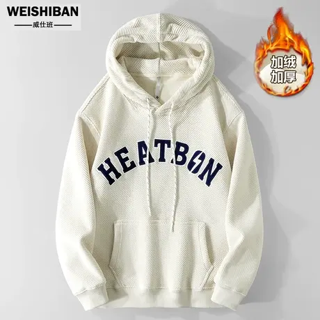 冬季加绒加厚廓形连帽卫衣男潮CityBoy休闲连帽字母刺绣保暖外套图片