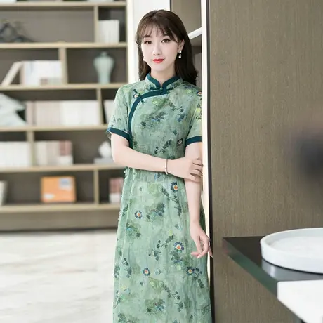 筠雅改良旗袍连衣裙2022年新款日常可穿年轻款减龄宽松版苎麻裙子商品大图