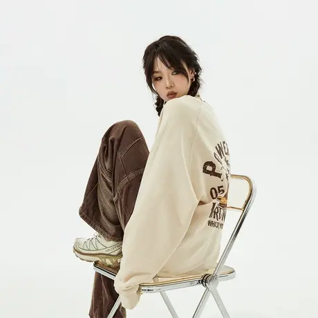 YEP美式复古无帽卫衣女春秋款2025新款潮牌情侣宽松oversize外套图片