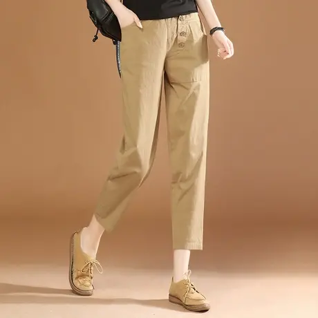 韩潮袭人松紧腰黑色休闲九分裤子女2024夏新款宽松显瘦哈伦裤子薄商品大图