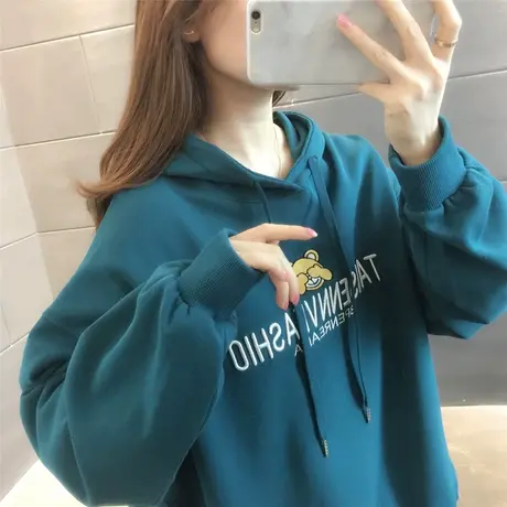 连帽卫衣女宽松韩版春装2023年新款时尚小熊套头上衣春秋薄款外套图片