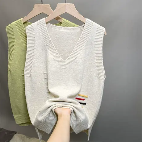 马甲背心外套春秋坎肩2023新款针织女士毛衣V领宽松冬季马夹外穿商品大图
