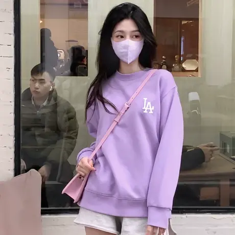 香芋紫卫衣女加绒加厚2023秋冬新款美式复古宽松中长款遮屁股上衣商品大图