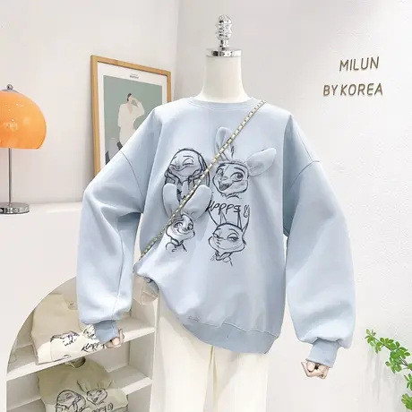 ins原宿风兔子耳朵卫衣韩版奶油色宽松上衣设计感2023春秋款大码商品大图