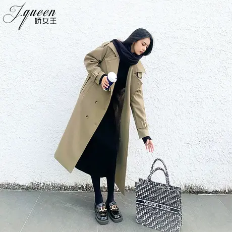 风衣外套女春季新款英伦风宽松系带收腰显瘦中长款休闲过膝大衣潮图片