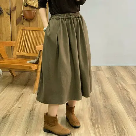 dza高腰显瘦纯色毛呢半身裙子女秋冬新款宽松外穿A字裙休闲呢料裙图片