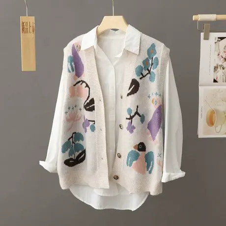 春秋2024新款学院风宽松刺绣针织开衫女马甲穿搭毛衣外套坎肩上衣图片