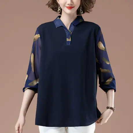 雪纺衬衫女长袖春秋加肥加大码女装宽松中年妈妈休闲百搭显瘦上衣图片