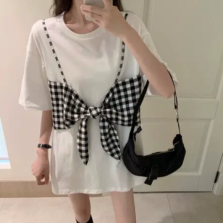 假两件短袖t恤女夏季大码纯棉半袖宽松韩版设计感小众上衣服ins潮商品大图