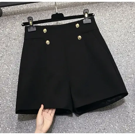 大码女装2024夏季新款胖妹妹宽松高腰显瘦外穿阔腿短裤纽扣靴裤女图片