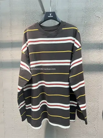 欧货韩版宽松条纹T恤女2023秋季减龄上衣中长款美式长袖体恤打底商品大图