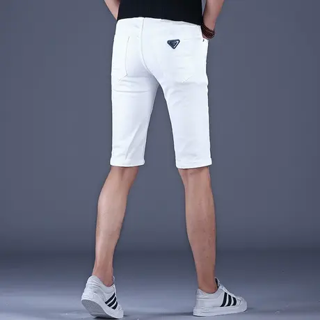 高端潮牌白色牛仔短裤男款五分裤子2023新款休闲中裤修身弹力时尚商品大图