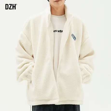 男士米白色羊羔绒外套男冬季加厚潮牌男装2023年新款休闲运动茄克商品大图