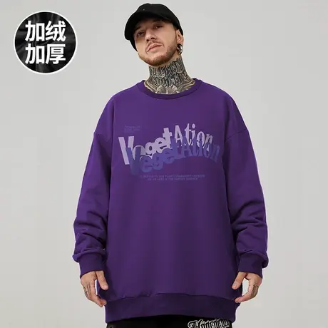 oversize港风圆领卫衣男美式潮牌ins字母大码男装秋冬款加绒加厚商品大图