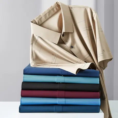 夏季男士衬衫短袖抗皱冰丝无痕休闲商务韩版修身高级感衬衣男薄款商品大图