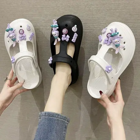 洞洞鞋女夏季ins潮时尚可爱卡通松糕厚底防滑增高包头凉拖鞋外穿商品大图