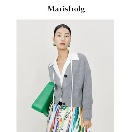 【商场同款】玛丝菲尔春季新款灰色轻薄款羊毛时尚针织开衫外套商品大图