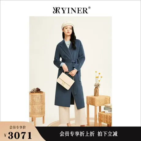 YINER音儿女装冬季中长款外套羊毛混羊绒双面呢大衣商品大图