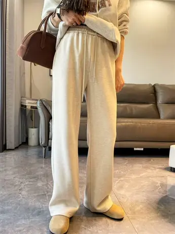 抽绳加绒羊绒阔腿裤女欧洲站冬装2024新款欧货女装时尚休闲裤子潮商品大图