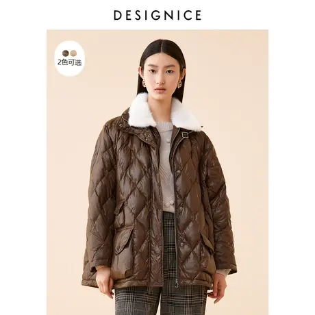 商场同款迪赛尼斯冬复古风设计感时尚气质卡其白鸭绒羽绒服女图片
