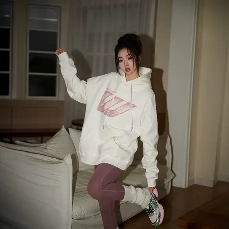 YEP白色印花连帽卫衣女春秋2024新款复古情侣装宽松oversize外套图片