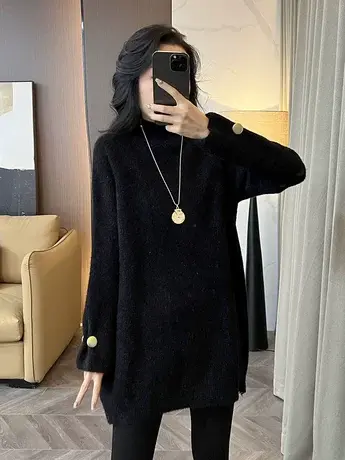 欧货时尚气质亮片套头针织衫小衫女冬季新款减龄中长款百搭上衣潮图片