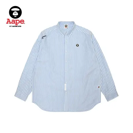 Aape旗舰店男装春夏猿颜徽章条纹简约休闲长袖衬衫8471XXM商品大图