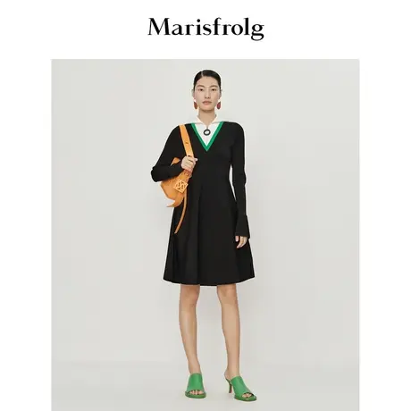 【时髦水手领】玛丝菲尔23年春装新款黑色针织连衣裙收腰显瘦女图片
