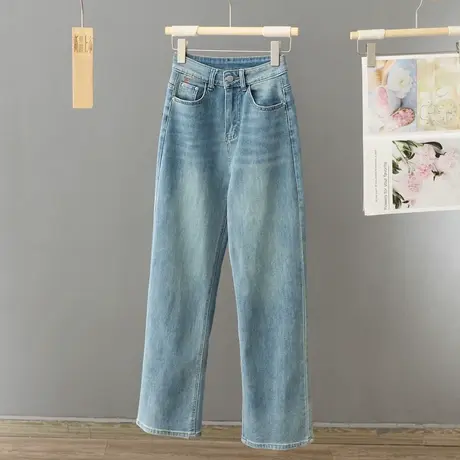 阔腿牛仔裤女小个子2024年春秋季新款高腰浅色美式高街窄版直筒裤图片