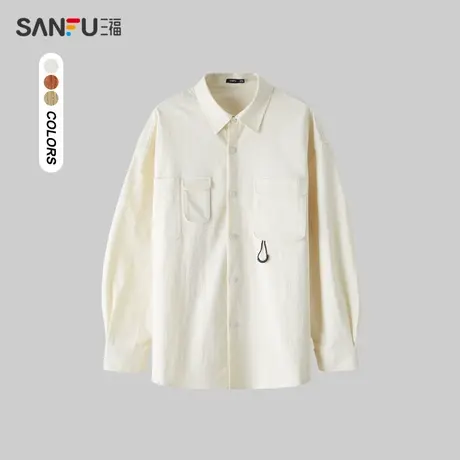 三福2024春季男士胸前双口袋长衬衫 休闲户外翻领上衣男482362商品大图