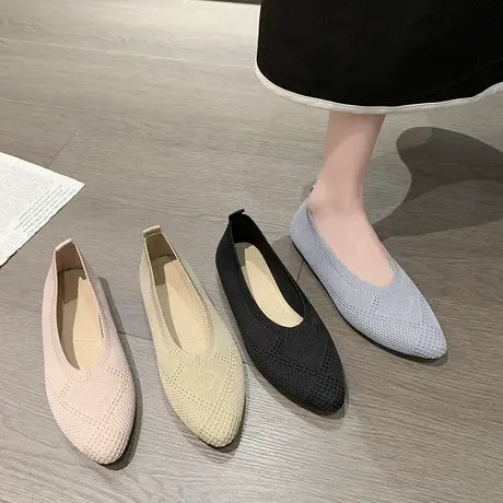 飞织王妃鞋女春夏浅口单鞋针织透气孕妇平底豆豆鞋软底一脚蹬瓢鞋商品大图