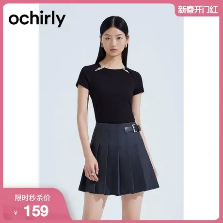 ochirly欧时力 解构薄短袖针织衫女2023新款夏装短款t恤设计感图片